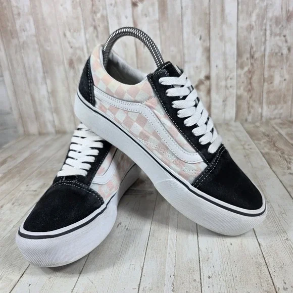 Vans Old Skool Platform Checkerboard‎ Pink Black White Women's Shoes Size 8 - Picture 6 of 8